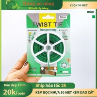 Cuộn 50 mét kẽm bọc nhựa kèm dao cắt, cố định cành buộn linh kiện bản dẹp 1mm