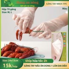 Hộp 70 găng tay nấu ăn TPE dùng 1 lần găng tay nilon dai mềm độ đàn hồi tốt dạng rút tiện lợi dùng cho nhà bếp size M/L