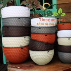 GIỎ TREO GIẢ MÂY - thông minh 2 đáy  tiết kiệm thời gian tưới, nhựa PP cao cấp dùng trồng hoa cây cảnh có 5 màu 26cm x cao 16cm